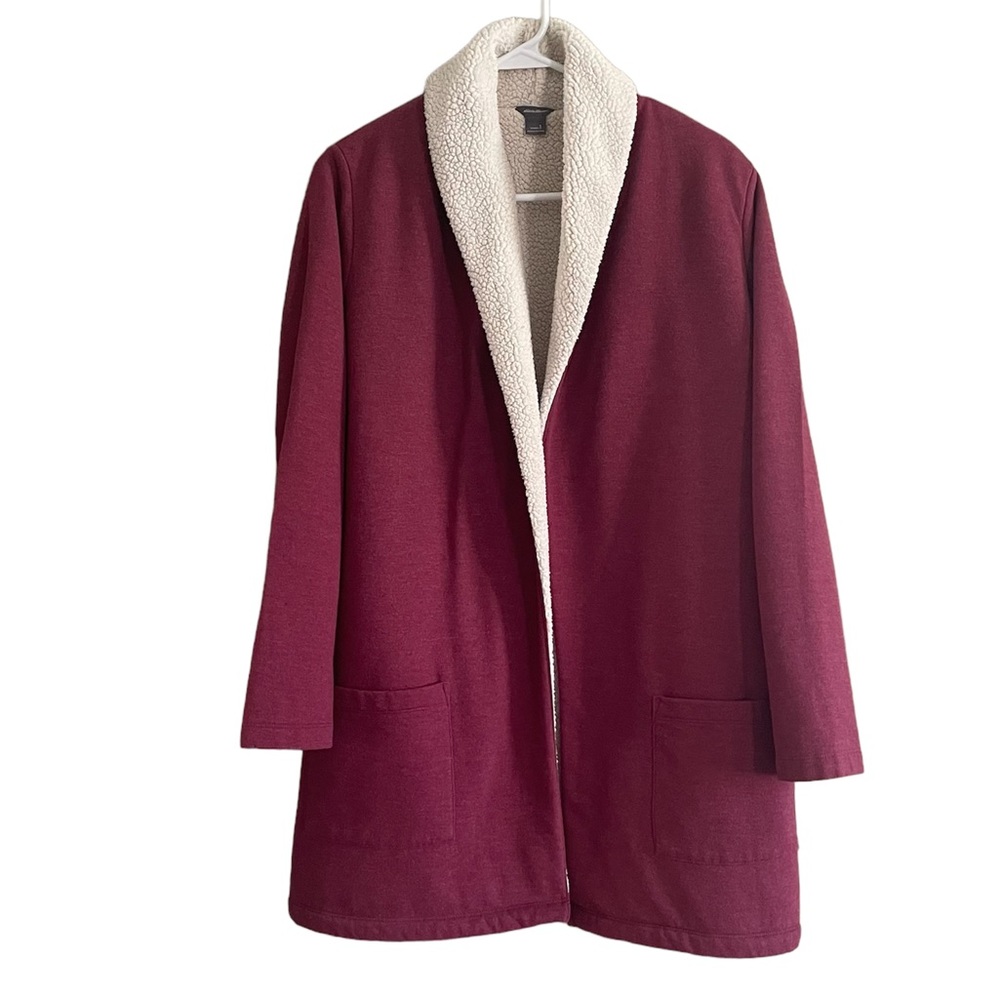 Eddie Bauer Cranberry Snow Lodge Faux Shearling-Lined Wrap LS Pockets Size S